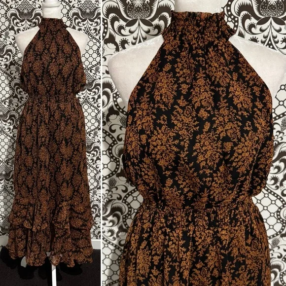 MINK PINK ✨ high neck halter sleeveless Floral Maxi Dress | Sz L - Picture 3 of 5